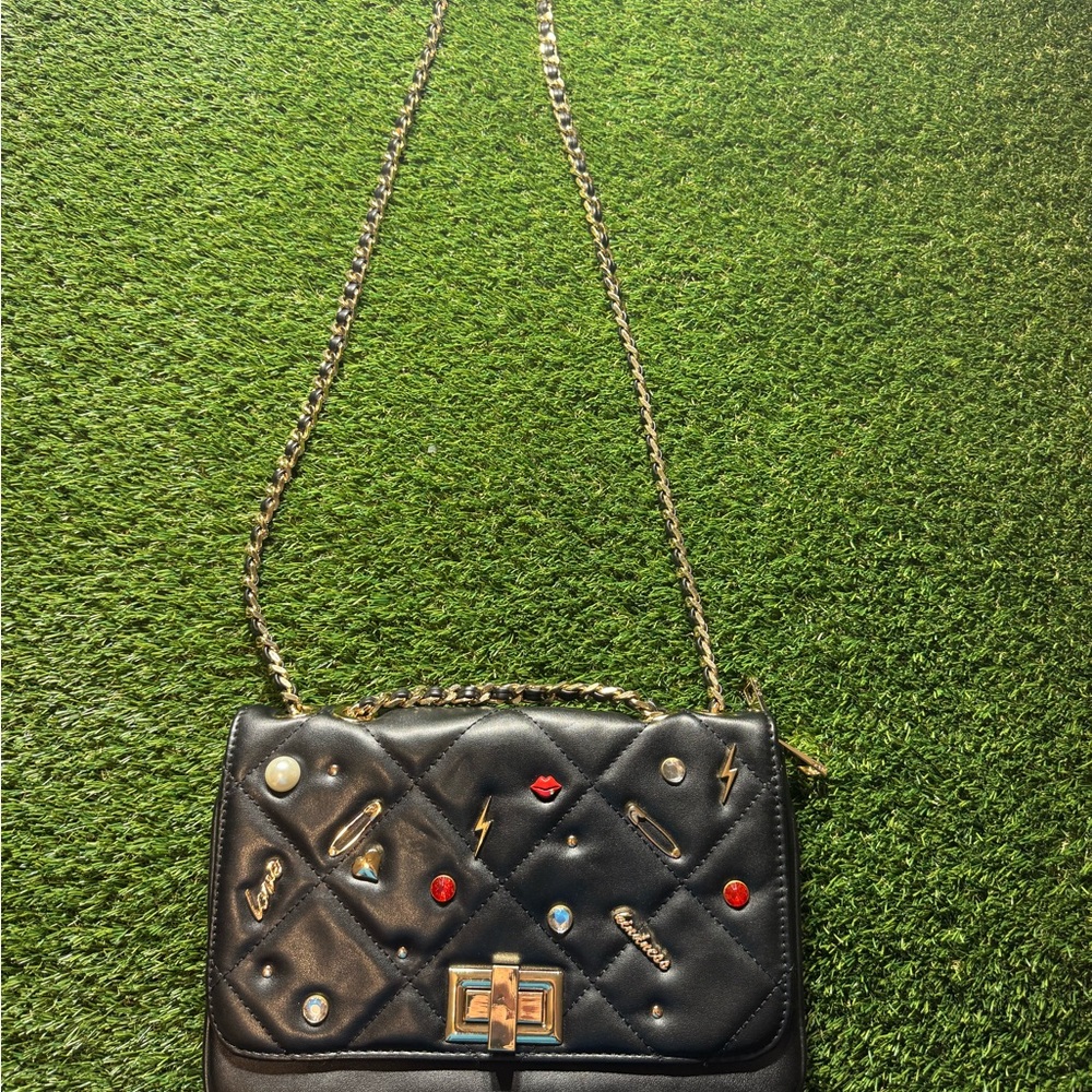 Aldo Black Quilted Shoulder Bag with Chain Strap - Picture 2 of 5
